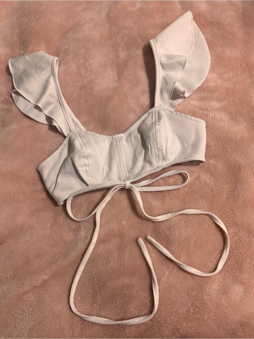 SHEIN White Ruffle Tie Front Crop Top Size S